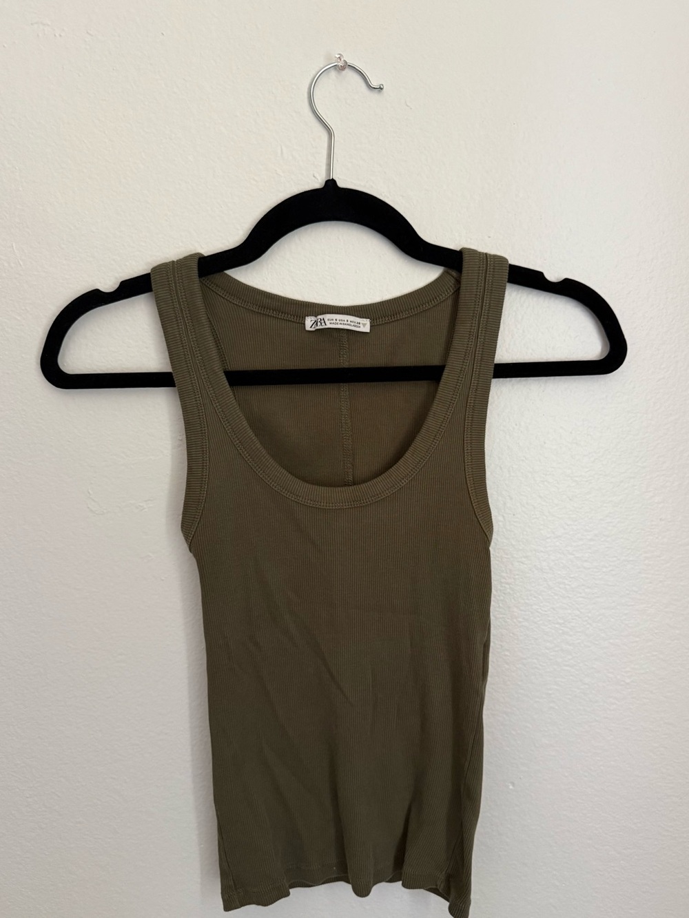 Zara Olive Ribbed Scoop Neck Tank